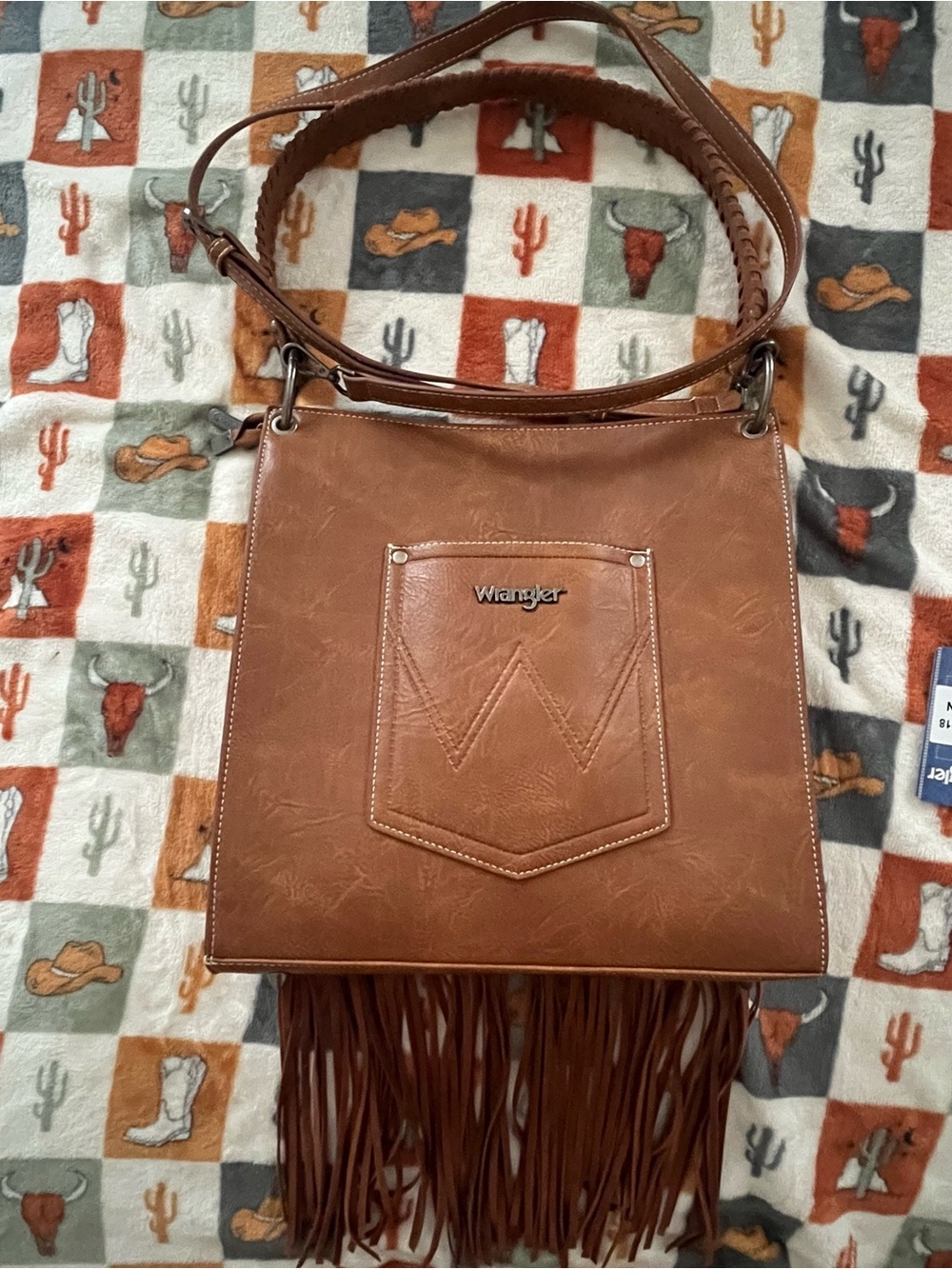 Wrangler Brown Tooled Floral Fringe Crossbody - Picture 4 of 4